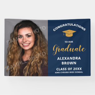 Lona Anuncio de graduación azul con foto