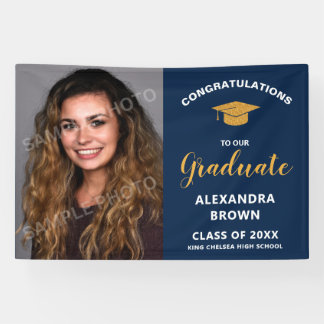 Lona Anuncio de graduación azul con foto