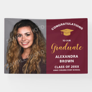 Lona Anuncio de Graduación con Foto Burgundy