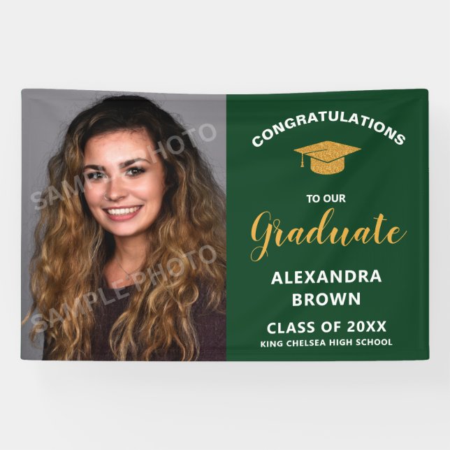 Lona Anuncio de Graduación con Foto Verde (Horizontal)