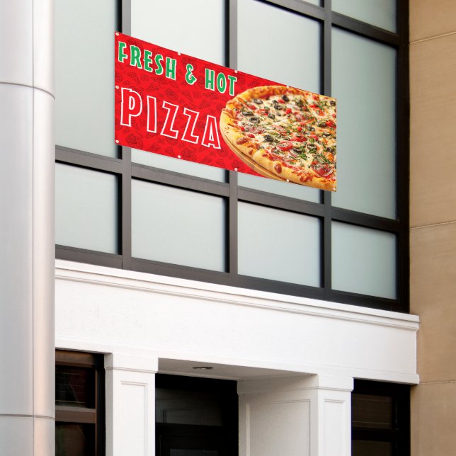 Lona Anuncio de Pizza Caliente y Fresca con Pepperoni Q (Edificio exterior)