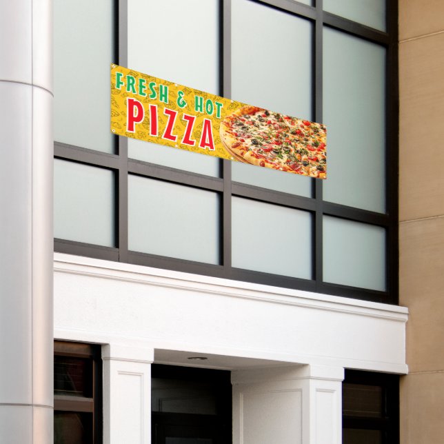 Lona Anuncio de Pizza Caliente y Fresca con Pepperoni Q (Edificio exterior)