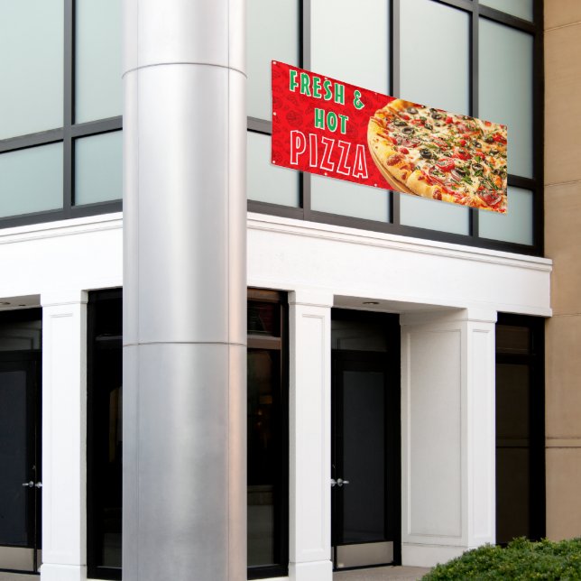 Lona Anuncio de Pizza Fresca y Caliente con Pepperoni Q (Edificio exterior)