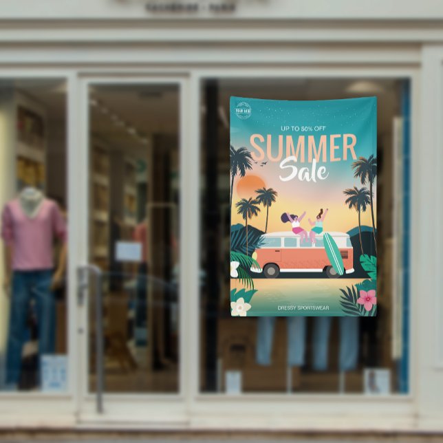 Lona Anuncios comerciales de ventas de verano para camp (Tropical Camping Summer Sale Business Ads Banner)