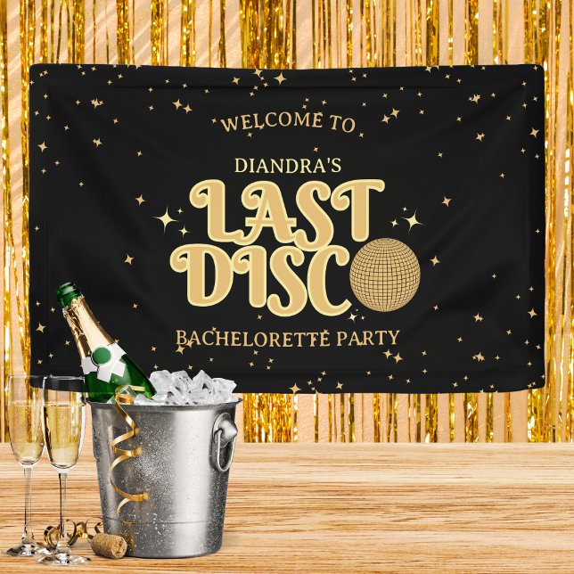 Lona Apellido Disco Retro Oro 70 Bachelorette (Last disco golden retro bachelorette party welcome banner)