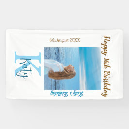 Lona Aqua azul marrón feliz nombre de foto de 16 años