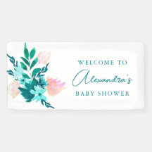 Aqua Blue Green Watercolor Floral Baby Shower