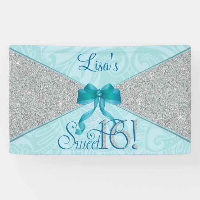 Lona Aqua, Purpurina Verde azulado, dulce 16 (Horizontal)