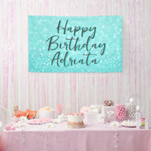 Lona Aqua Purpurina Verde azulado Feliz cumpleaños pers