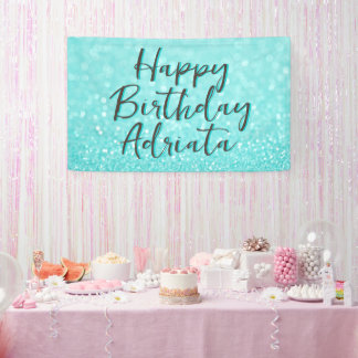Lona Aqua Purpurina Verde azulado Feliz cumpleaños pers
