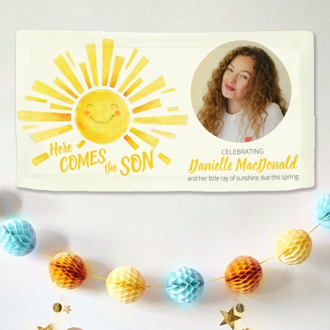 Lona Aquí viene el hijo foto de sol amarillo ducha bebé (Subido por el creador)