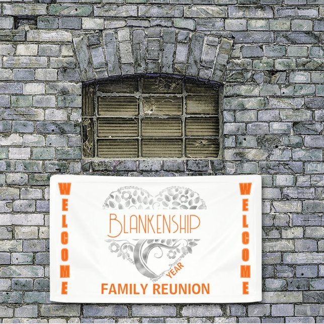 Lona Árbol de arte del corazón personalizado Rojo blanc (Give a BIG welcome to family members at your next reunion with this banner. )