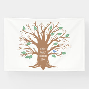 Lona Árbol de familia personalizado con hojas y pájaros
