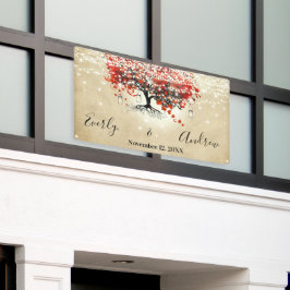 Lona Árbol de hoja de corazón rojo rústico en boda negr