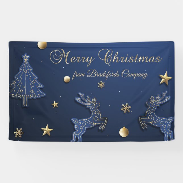 Lona Árbol de Navidad Azul Reno Estrellas (Horizontal)