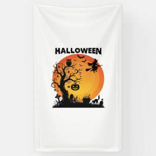 Lona Árbol espeluznante de Halloween Bruja voladora Lun