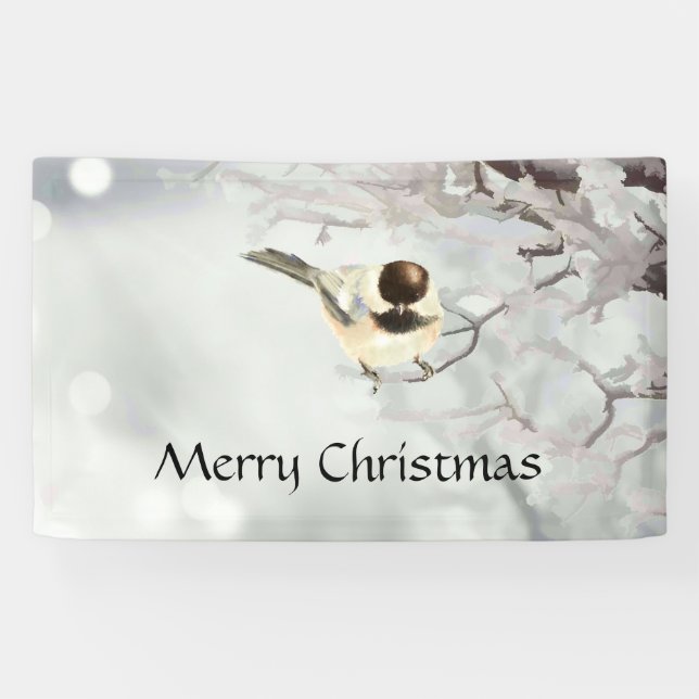 Lona Árbol invernal helado Custom Bird Chickadee (Horizontal)