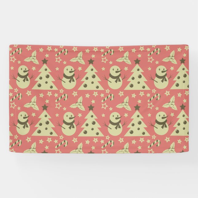 Lona Árboles de Navidad retro estrella de berry caramel (Horizontal)