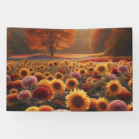Árboles de otoño/campo con crisantemos