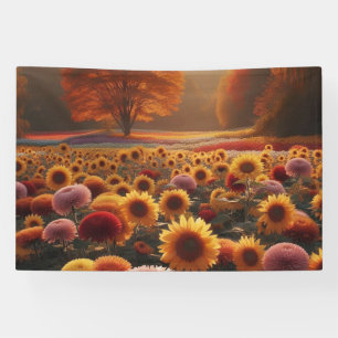 Lona Árboles de otoño/campo con crisantemos