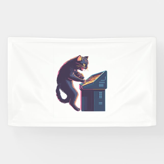 Lona Arcade Meowster - Gato de jugador nostálgico (Horizontal)
