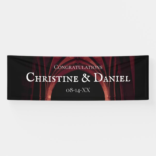 Lona Arco Gótico Elegante Boda Oscura Rojo Negro (Horizontal)