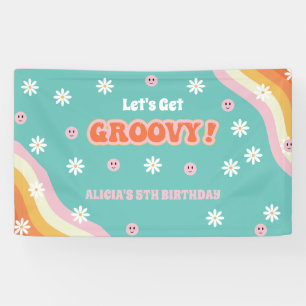 Lona Arcoiris retro vamos a tener cumpleaños groovy
