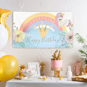 Lona Arcoíris unicornio Feliz Cumpleaños floral lindo