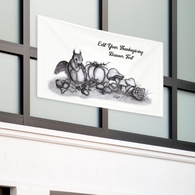 Lona ardilla en otoño, ¡Feliz Día de Acción de Gracias! (Edificio exterior)