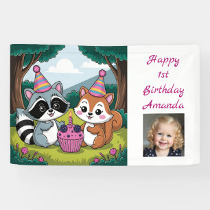 Lona Ardilla y Mapache cumpleaños personalizado lindo