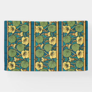 Lona Art Nouveau Nasturtium Azul Dorado floral Verneuil