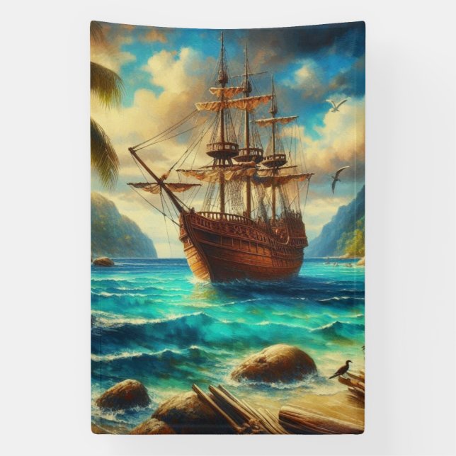 Lona Arte de barcos de playa caribeños/tropicales (Vertical)