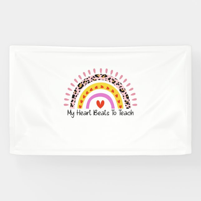 Lona Arte De Enseñanza Mi Corazón Late Para Enseñar (Horizontal)