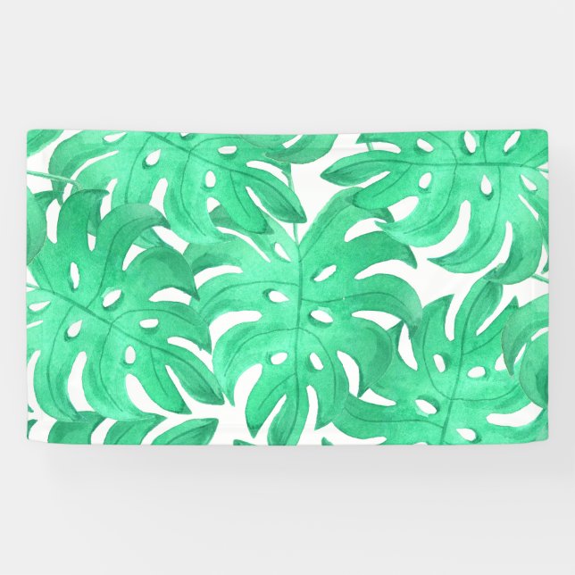 Lona Arte de hoja tropical verde (Horizontal)