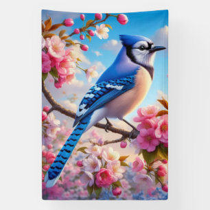 Lona arte floral/primavera de arrendajo azul
