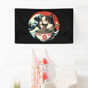Lona Arte Japonés de Ramen de Gato Estilo Vintage
