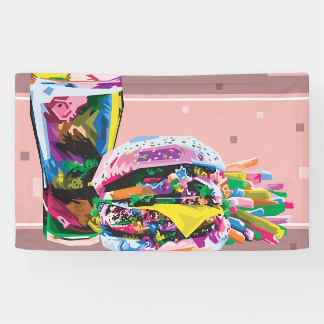 Lona Arte pop de hamburguesa de comida rápida (Horizontal)
