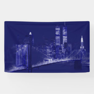 Lona Arte Pop Nocturno Azul de la Ciudad de Nueva York