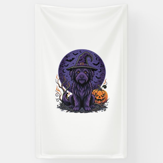 Lona Arte vectorial de perro bruja calabaza de Hallowee (Vertical)