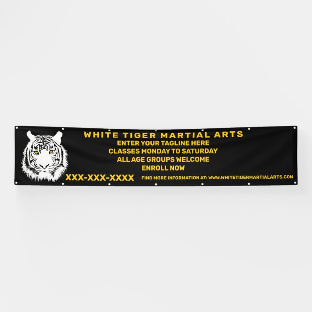 Lona Artes Marciales de Tigre Blanco Personalizadas (Horizontal)