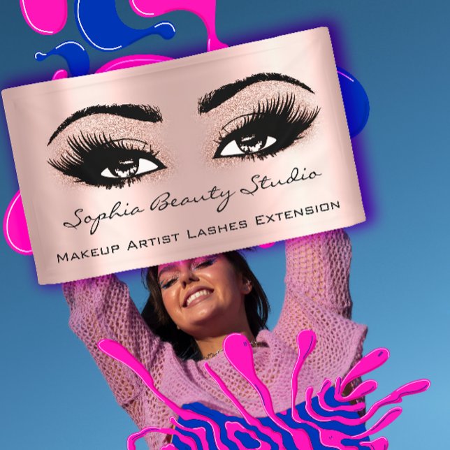 Lona Artista de maquillaje Eyelashes Rosa Purpurina ros (Makeup Artist Eyelashes Rose Gold Pink Glitter Banner)