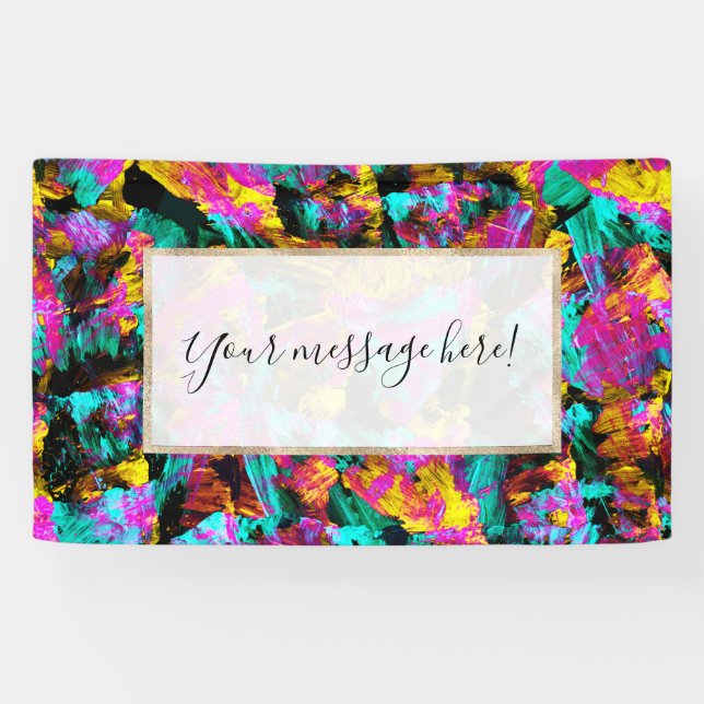 Lona Artsy Modern Neon Colores Black Abstract Paint Art (Horizontal)