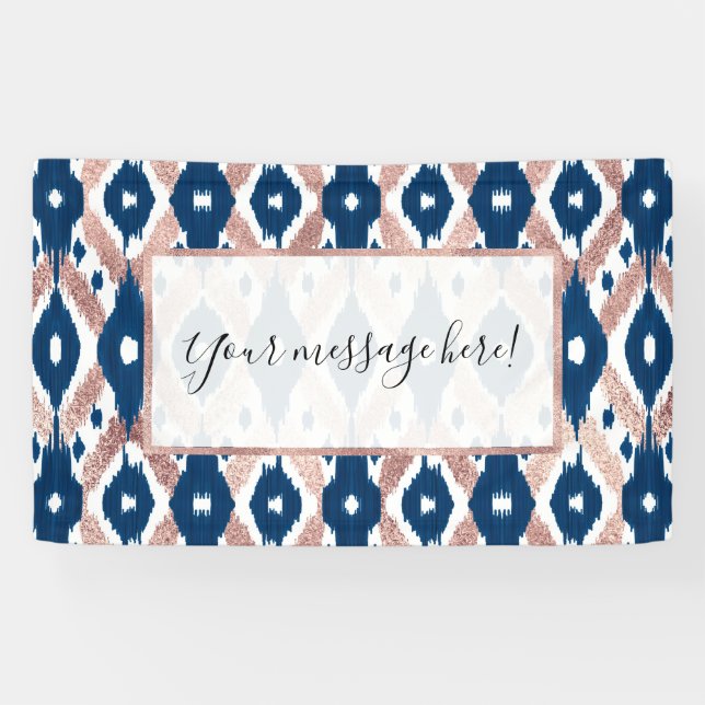 Lona Artsy Moderno Rosa de la Marina de Oro Azul Ikat G (Horizontal)