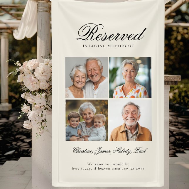 Lona Asiento reservado - 4 Boda beige fotográfico (Reserved Seat - 4 Photo Memorial Beige Wedding Banner)