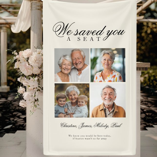 Lona Asiento reservado - 6 Boda beige de foto conmemora (Reserved Seat - 4 Photo Memorial Beige Wedding Banner)