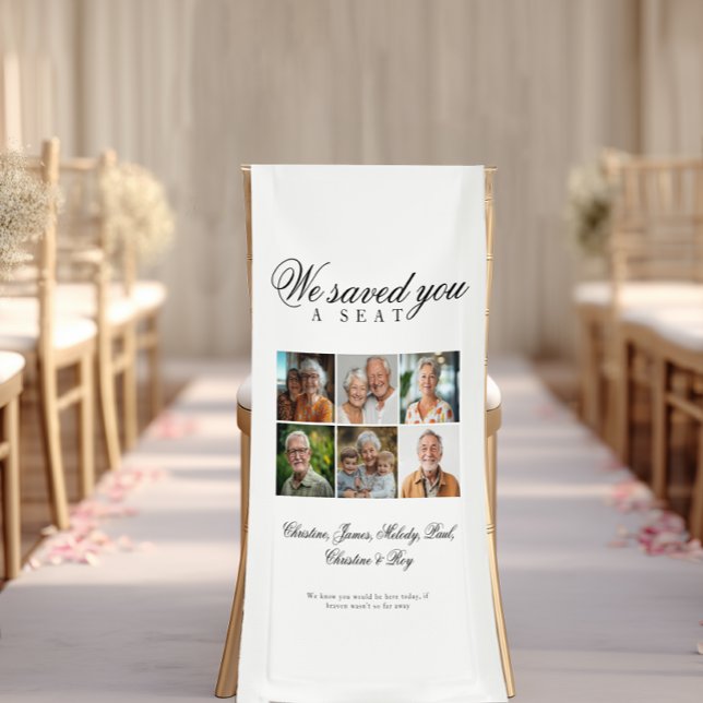 Lona Asiento reservado - 6 Boda conmemorativo blanco (Reserved Seat - 6 Photo Memorial Wedding White Banner)