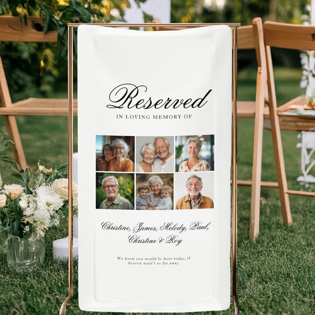 Lona Asiento reservado - 6 Boda conmemorativo blanco (Reserved Seat - 6 Photo Memorial Wedding White Banner)