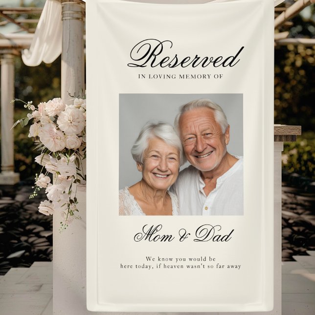 Lona Asiento reservado - Boda beige en memoria de la fo (Reserved Seat - 4 Photo Memorial Beige Wedding Banner)
