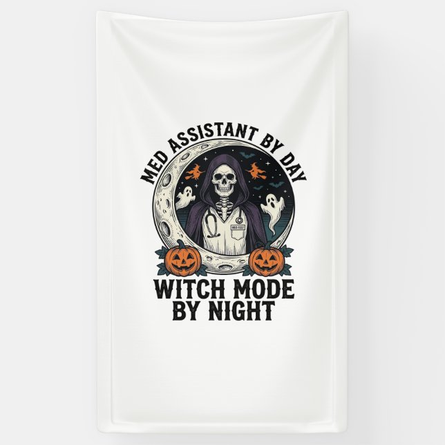 Lona Asistente Médico Bruja de Halloween Grabado Vintag (Vertical)