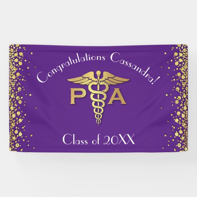 Lona Asistente Médico Graduación Morado Dorado (Horizontal)